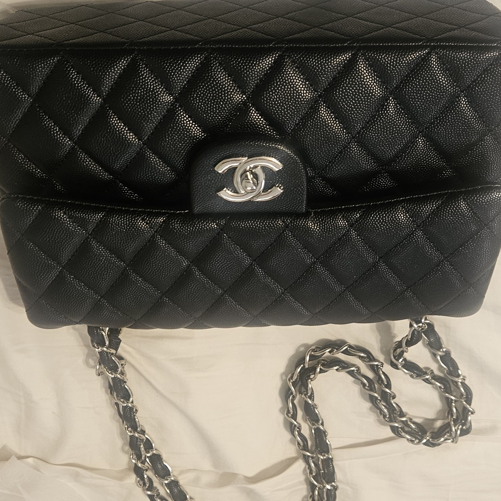 Chanel Black Quilted Shoulder Bag with Silver Chain